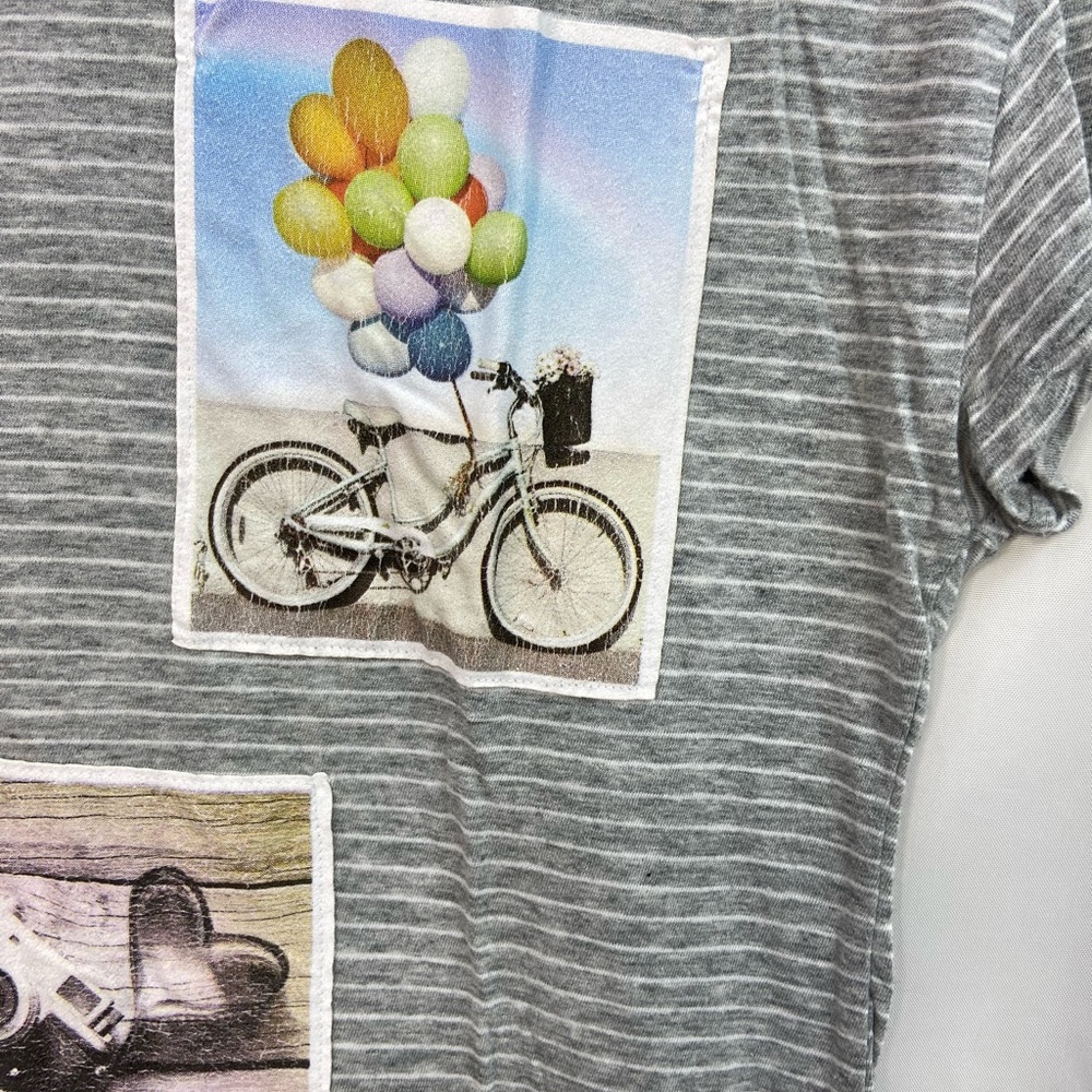 EUC Justice girl’s gray white striped photo cropped short sleeve summer shirt 14 - Picture 2 of 7